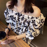 Sexy Slash Neck Floral Pattern Blouse Shirts